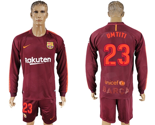 Barcelona #23 Umtiti Sec Away Long Sleeves Soccer Club Jersey